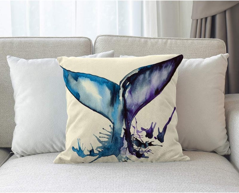 Moslion Whale 18x18 Inch Pillow Case Fish Aquatic Ocean Animal Sea Watercolor Whale Tail Wave Decorative Throw Pillow Cover Square Cushion Cotton Linen Canvas for Women Men Blue Purple - Image 2